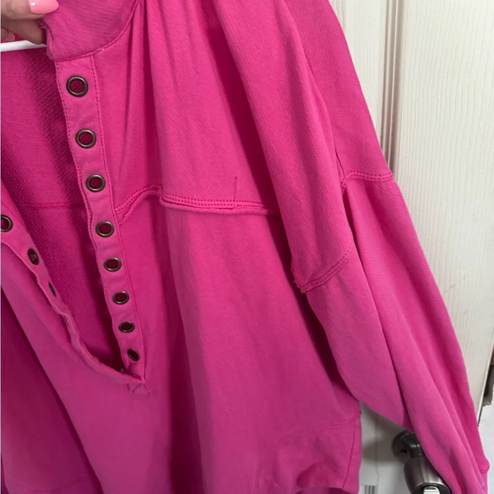 Pilcor Sweatshirt Womens L Pink Collared V Neck Grommet Eyelets Terry Pullover - Picture 6 of 14